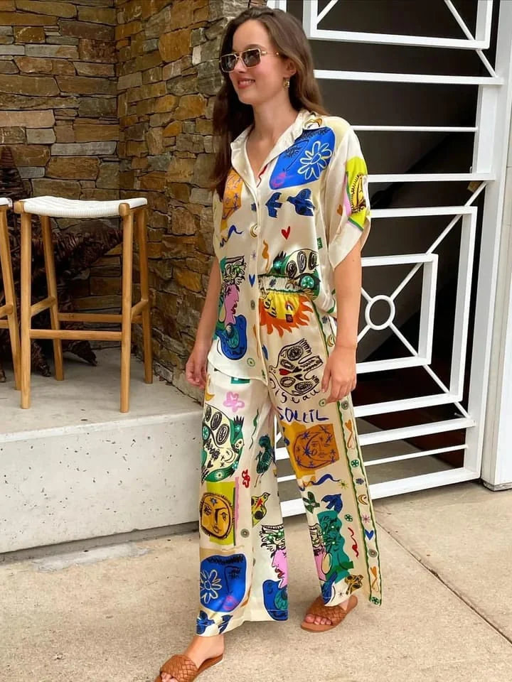 Casual Graffiti Printed Co-ord Set